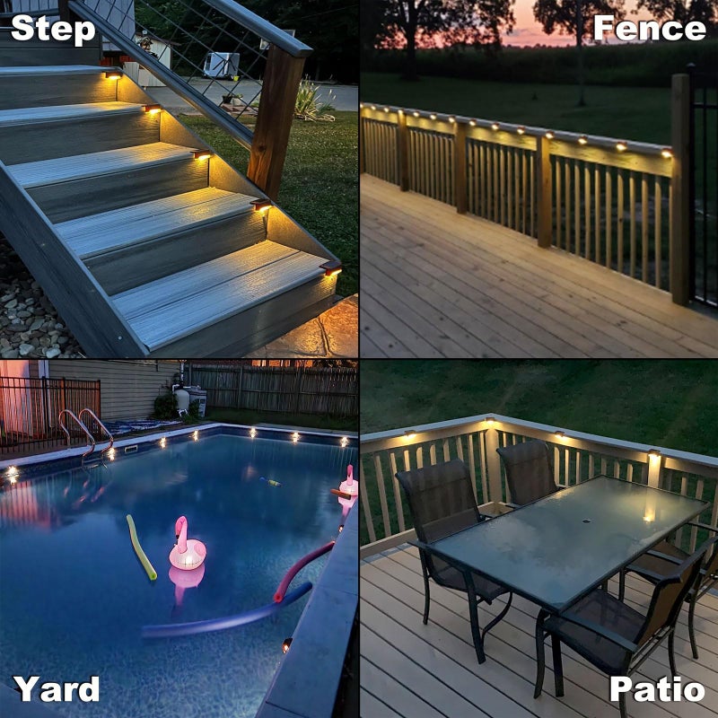 DenicMic 16 Pack Solar Deck Lights Outdoor Waterproof 4000K Warm White LED for Step Fence Patio Yard Stair Balcony Railling Outside Deck Lighting - Image 4